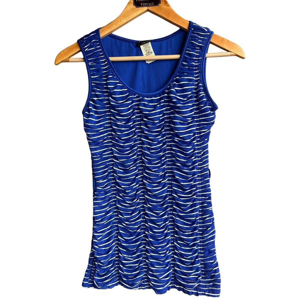 Vintage 70's Blue Striped Hippie Groovy Disco Ruched Sleeveless Tank Size S